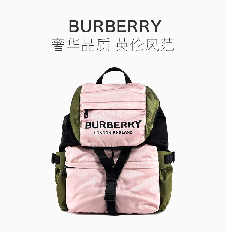 商品Burberry|Burberry 博柏利 女士Ylogo印花三色尼龙背包 8010502,价格¥5017,第2张图片详细描述