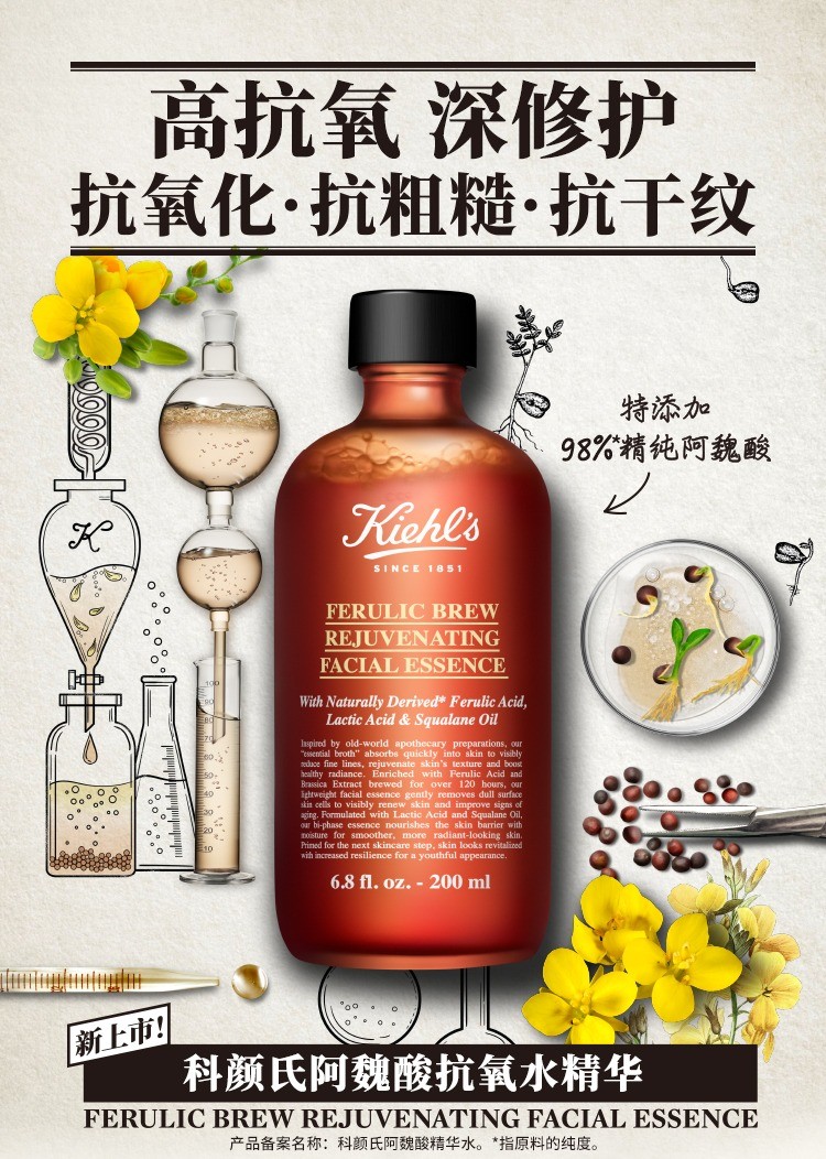 商品Kiehl's|Kiehl's科颜氏阿魏酸抗氧精华水100-200ml 保湿抗老淡纹 200ml,价格¥475,第2张图片详细描述