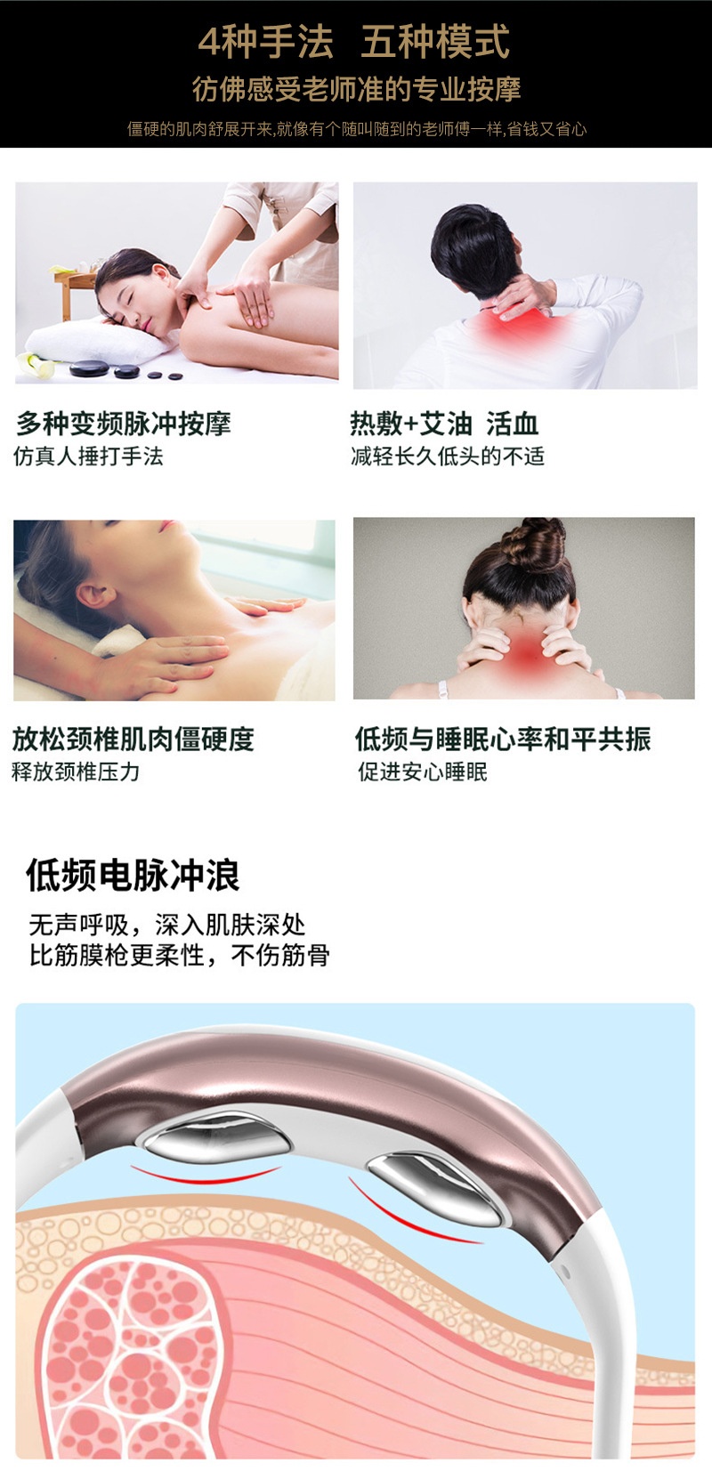 商品[国内直发] GLENVINTEN|格兰云顿便��携式颈椎按摩仪多功能家用颈部按摩器随身脉冲护颈,价格¥369,第2张图片详细描述