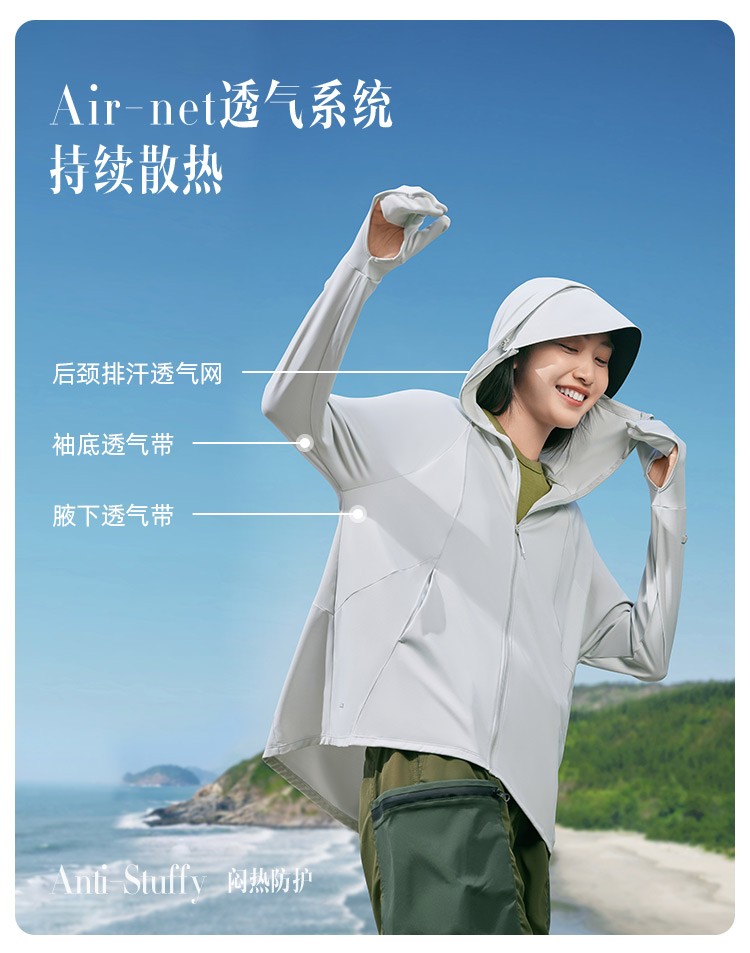 商品[国内直发] Beneunder|蕉下防晒衣AL116指尖女夏防紫外线户外凉感原纱透气中长款防晒服,价格¥349,第17张图片详细描述