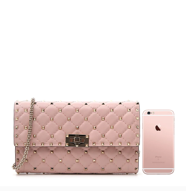 商品[国内直发] Valentino|Valentino 华伦天奴 Rockstud系列19春夏女士羊皮铆钉装饰链条包单肩斜挎包 RW2B0137-NAP-W34,价格¥10030,第3张图片详细描述