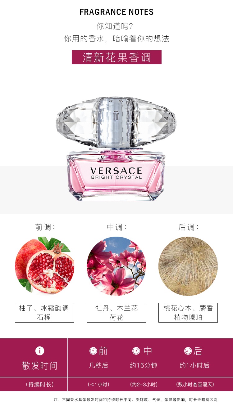 商品Versace|VERSACE范思哲粉钻水晶女士淡香水30-50-90ml,价格¥319,第4张图片详细描述