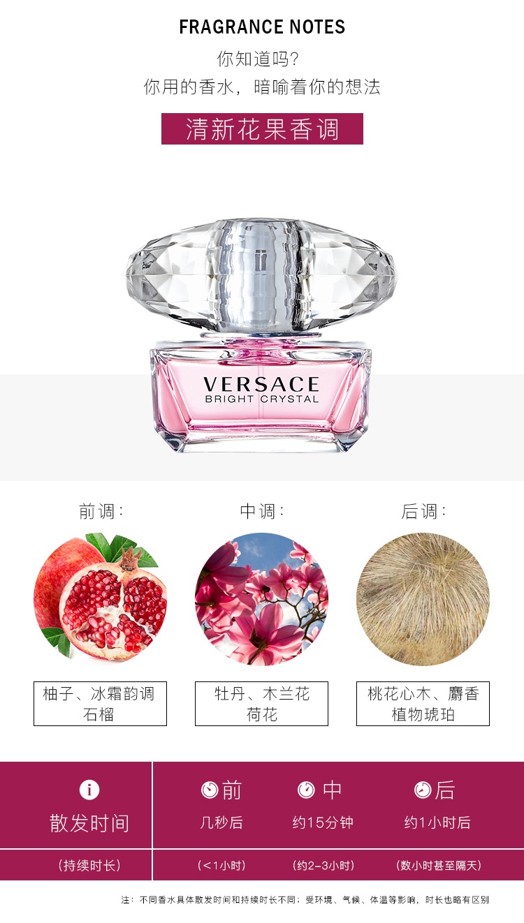 商品[国内直发] Versace|VERSACE范思哲粉钻水晶女士淡香水30-50-90ml,价格¥322,第2张图片详细描述