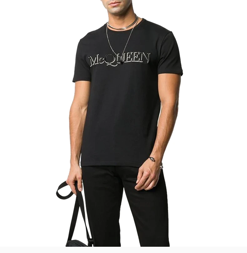 商品Alexander McQueen|ALEXANDER MCQUEEN 亚历山大·麦昆 男士黑色棉质T恤 649876-QQZ56-0901,价格¥906,第8张图片详细描述