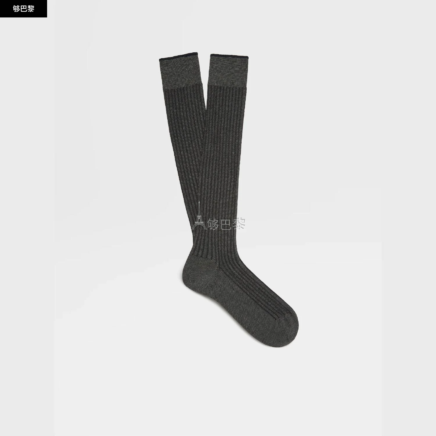 商品Zegna|【预售】 杰尼亚 24秋冬 男士 袜子 SLATE GREY COTTON BLEND RIBBED MID CALF SOCKS N5V40-574-022,价格¥542,第3张图片详细描述