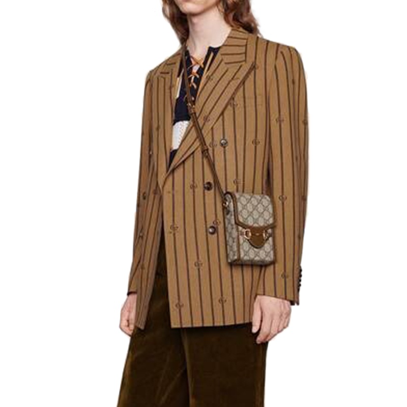 商品Gucci|GUCCI/古驰 Gucci 1955系列 男女通用GG帆布配皮革饰边金色马衔扣细节迷你手提单肩包 ,价格¥7893,第8张图片详细描述
