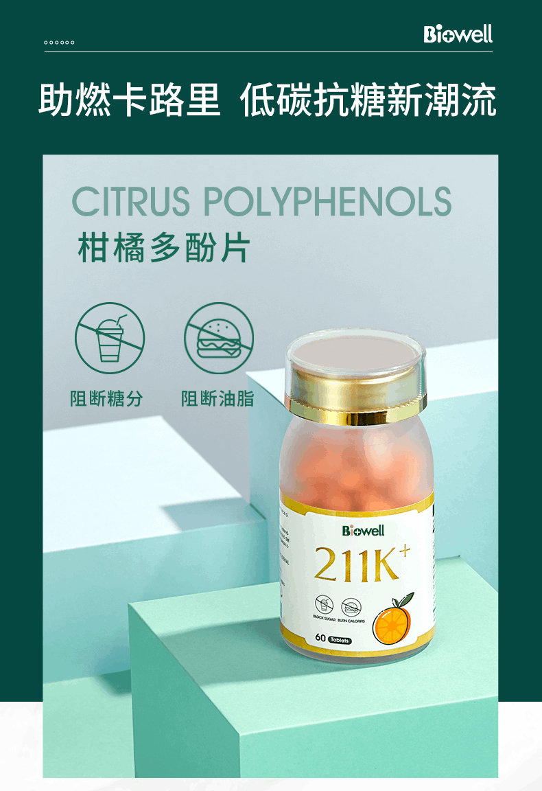 商品Biowell|【呼吸燃脂】Biowell美国进口211kcal柑橘多酚片纤体塑身减脂燃脂瘦身60片/瓶非奥利司他,价格¥329,第1张图片详细描述