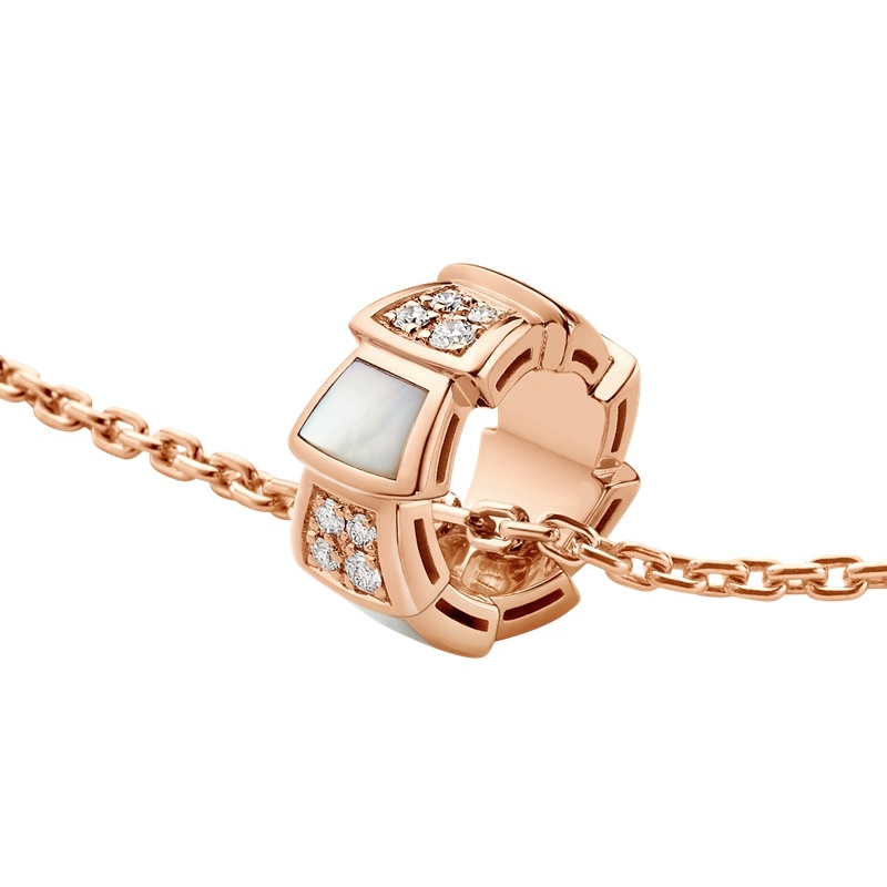 商品BVLGARI|  BVLGARI/宝格丽 Serpenti系列 经典款白贝母18K金玫瑰金带钻 蛇形项链 357095 白贝母,价格¥47737,第3张图片详细描述