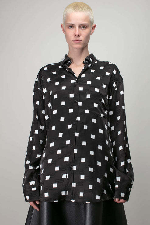 商品[国内直发] Balenciaga|BALENCIAGA 女士黑色波点粘胶纤维长袖衬衫 658956-TML44-1070,价格¥7333,第1张图片详细描述