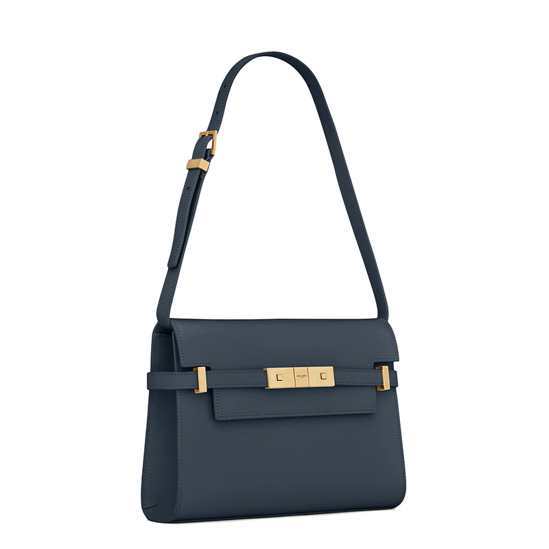 商品Yves Saint Laurent|SAINT LAURENT PARIS/圣罗兰 YSL 22新款MANHATTAN系列 女士小号湛蓝色牛皮革翻盖单肩手提包6756260SX0W4227,价格¥16969,第6张图片详细描述