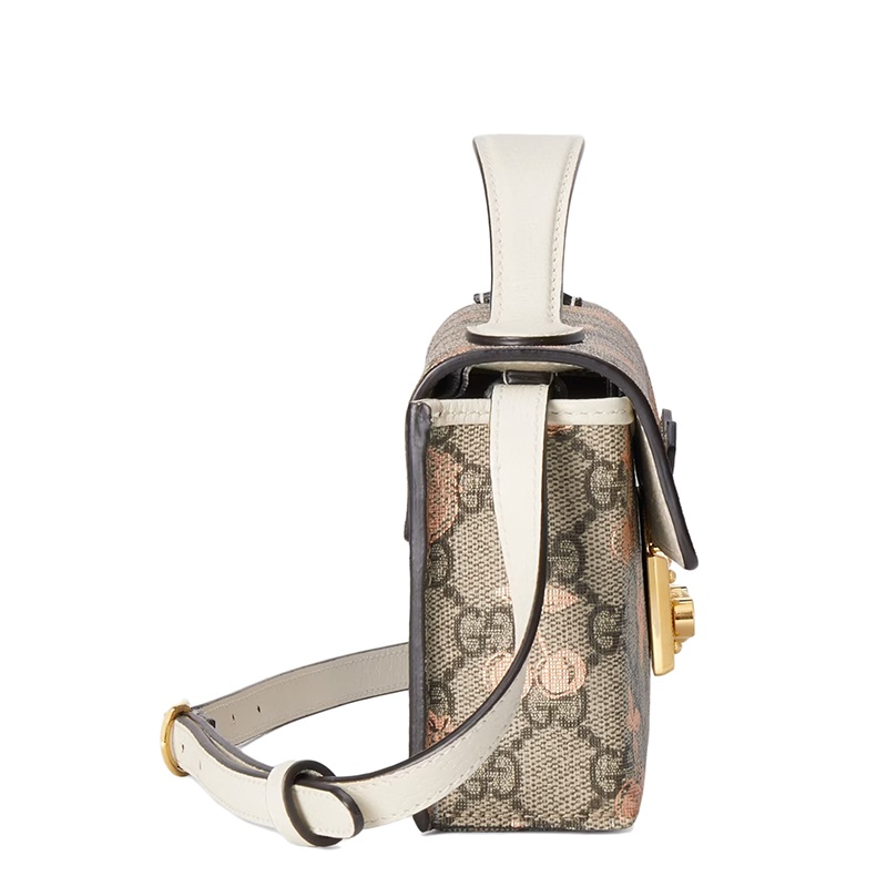 商品Gucci|【包税】GUCCI/古驰 21秋冬新款Padlock系列 女士迷你水果图案印花老花帆布白色皮革金扣斜挎单肩包652683UM6AG8295,价格¥8550,第2张图片详细描述