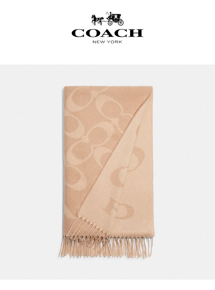 商品[国内直发] Coach|【专柜正品&包邮】女士印花羊绒围巾秋冬浅咖色围脖CB684CAMONE,价格¥1267,第3张图片详细描述