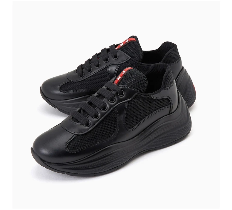 商品Prada|PRADA 女士黑色皮革织物拼接休闲运动鞋 3E6420-6GW-F0002,价格¥3419,第5张图片详细描述