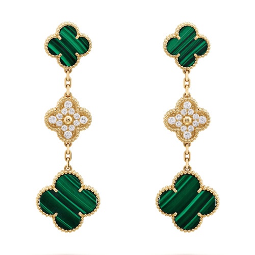 商品Van Cleef & Arpels| Van Cleef & Arpels/梵克雅宝 Magic Alhambra 女士绿色孔雀石镶钻四叶草挂坠耳环 VCARO9II00,价格¥152205,第2张图片详细描述