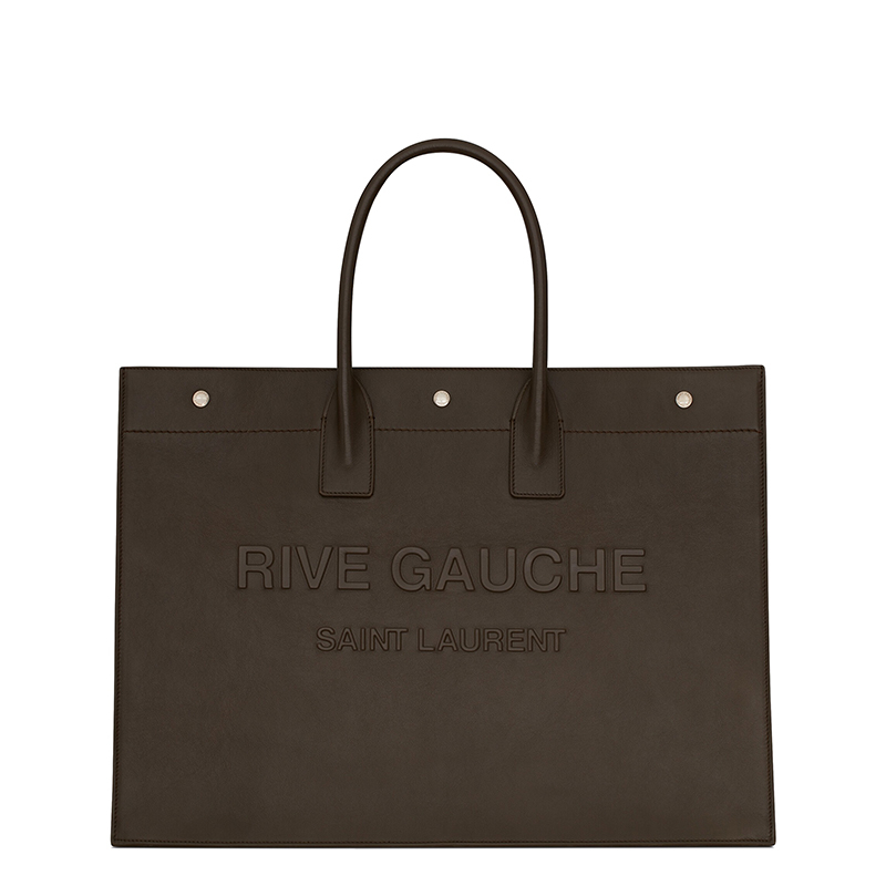 商品Yves Saint Laurent|SAINT LAURENT PARIS/圣罗兰 YSL 22春夏新款RIVE GAUCHE系列 男士大号深卡其色光滑皮革银扣单肩手提托特包,价格¥14951,第2张图片详细描述