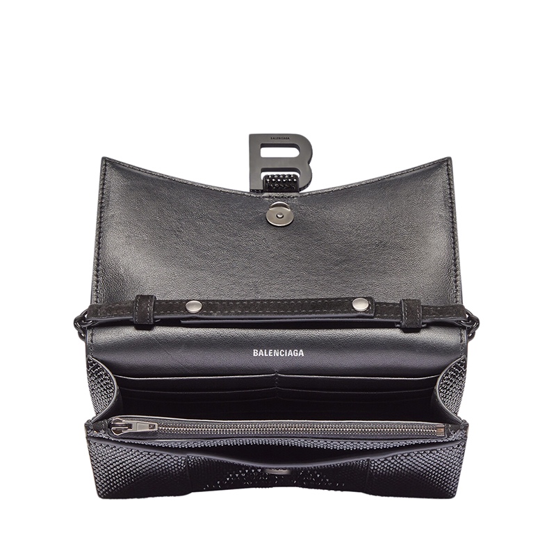 商品Balenciaga|Balenciaga/巴黎世家 HOURGLASS系列 女士黑色绒面小牛�皮镶嵌水钻链条单肩斜挎手拿沙漏钱包65605028D071071,价格¥26302,第5张图片详细描述