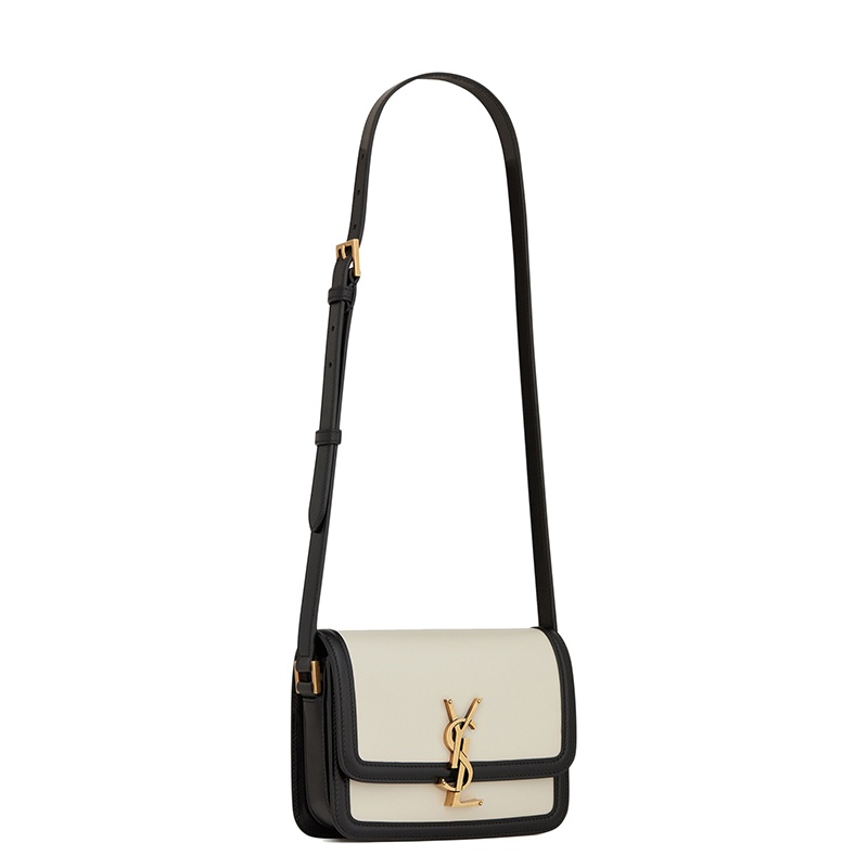 商品Yves Saint Laurent|SAINT LAURENT PARIS/圣罗兰 YSL 21秋�冬新款SOLFERINO系列 女士小号复古白色牛皮革黑色饰边金扣斜挎单肩包,价格¥19697,第5张图片详细描述