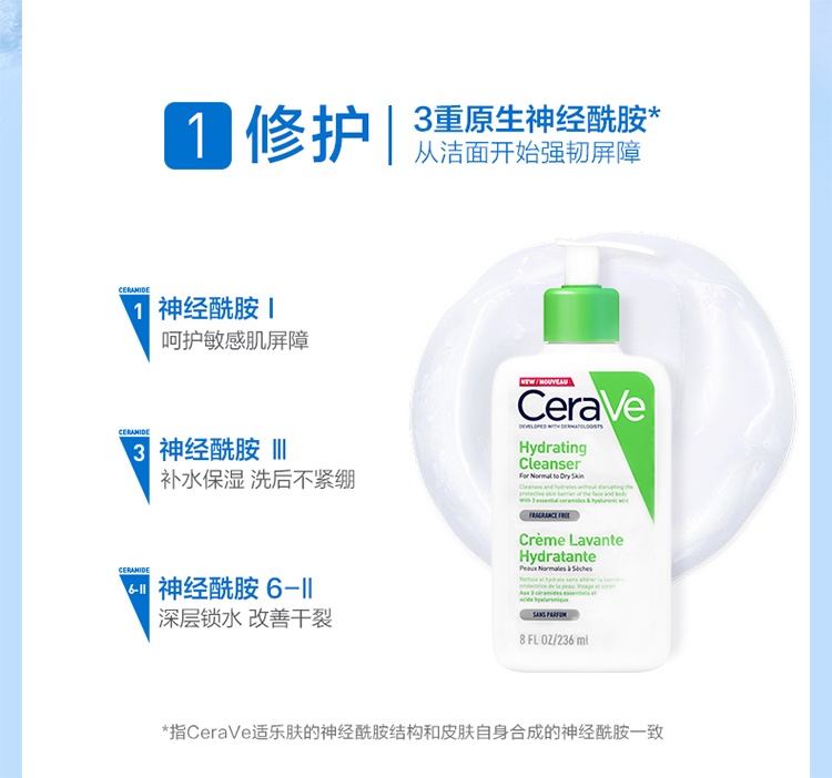 商品CeraVe|Cerave适乐肤无泡温和洁面乳236-473ml 洗面奶,价格¥110,第4张图片详细描述