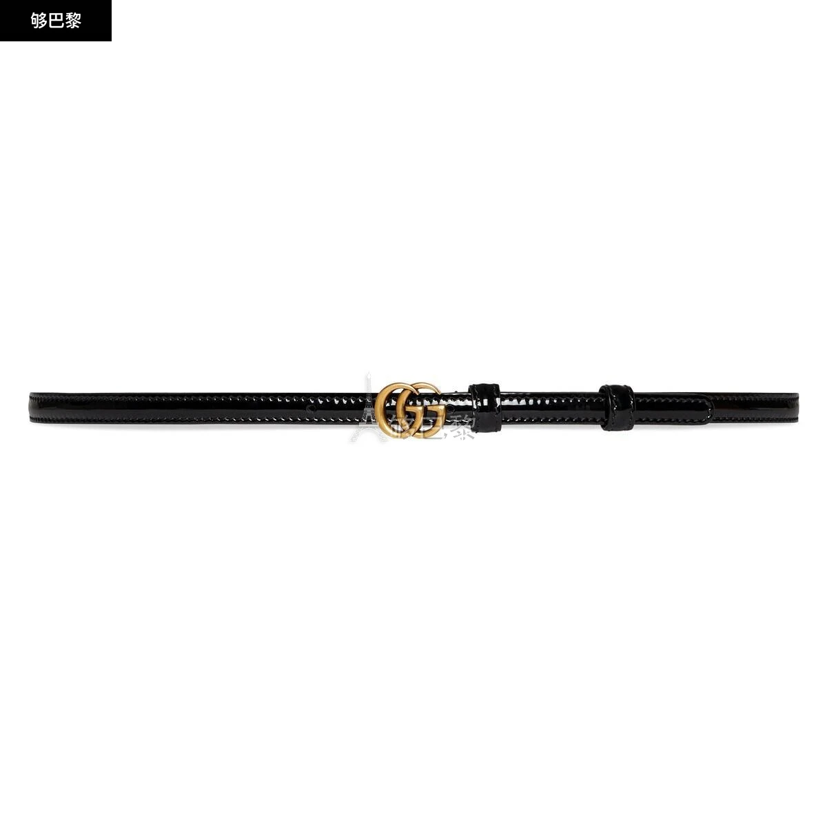 商品Gucci|【预售】 古驰 25春夏 女士 腰带 饰双G漆皮窄版腰带 707327 1J70C 1000 ,价格¥3040,第2张图片详细描述