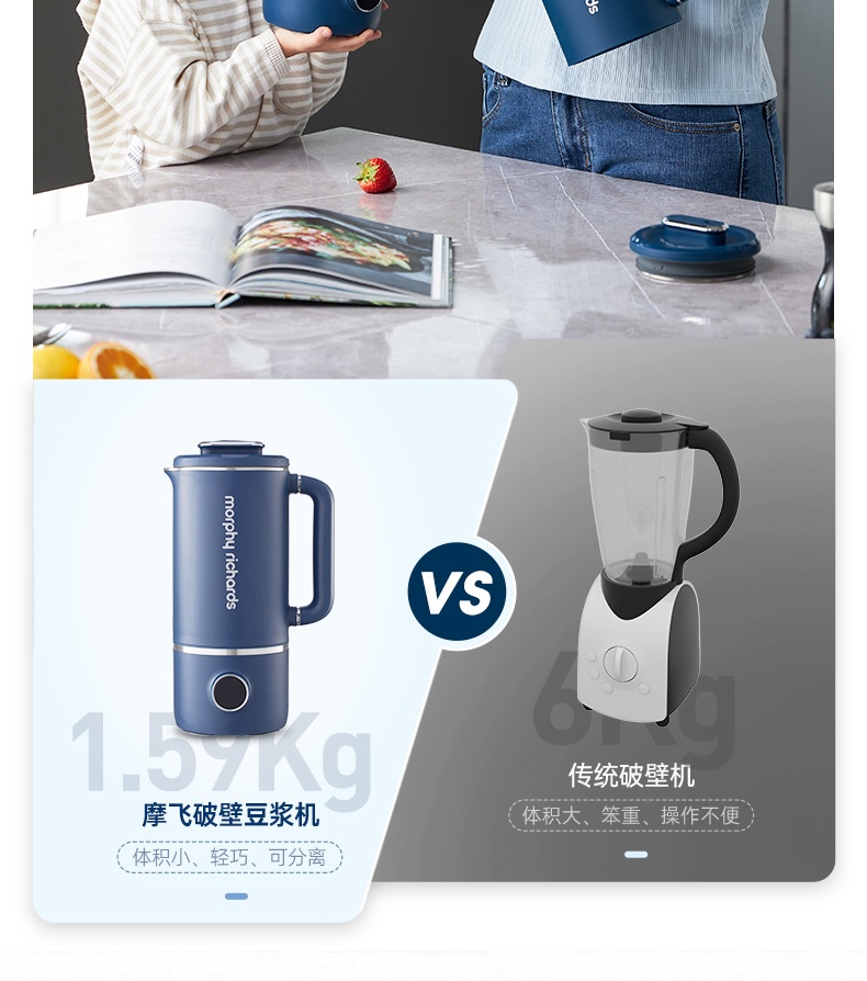 商品[国内直发] Morphy Richards|破壁机家用养生壶轻音小型榨汁机双杯全自动料理机加热豆浆机MR8200,价格¥405,第29张图片详细描述