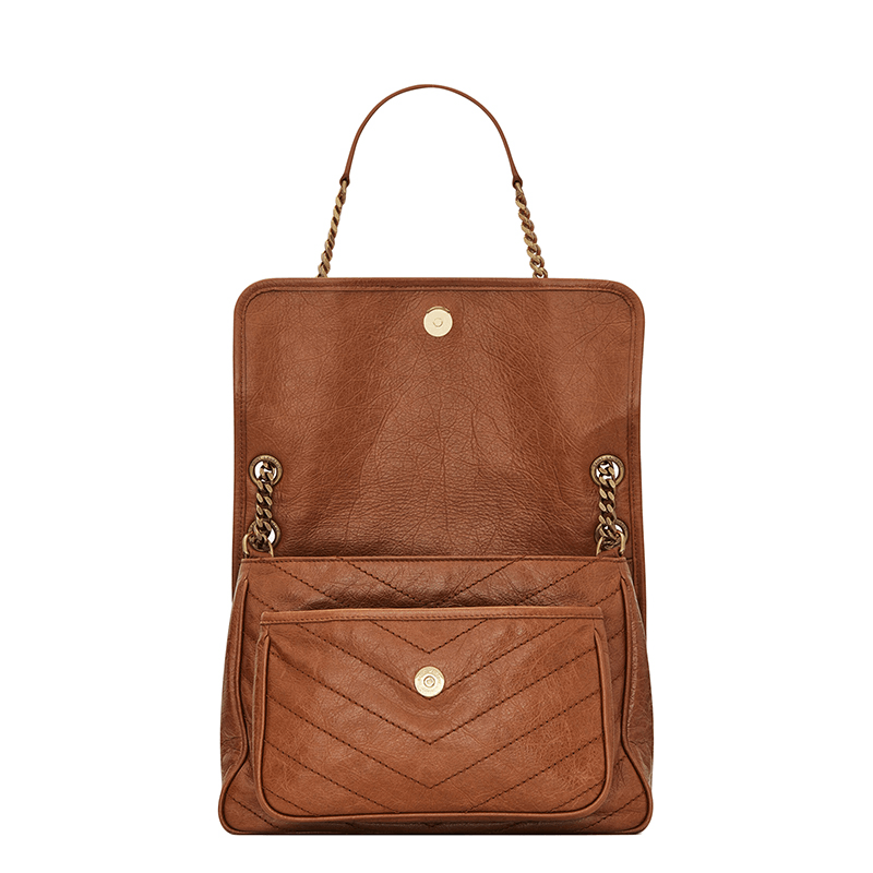 商品Yves Saint Laurent|SAINT LAURENT PARIS/圣罗兰 YSL 经典NIKI系列 女士中号浅焦糖色褶皱牛皮革翻盖单肩斜挎链条包6331581YG072522,价格¥19991,第3张图片详细描述