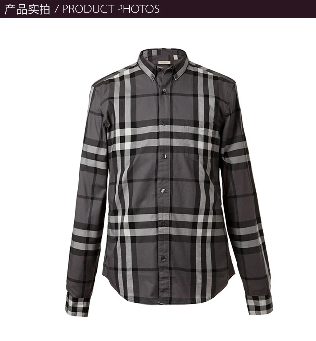 商品Burberry|Burberry 博柏利 男装炭灰色长袖棉质衬衫3819289,价格¥1294,第2张图片详细描述