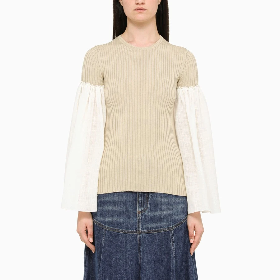 商品[国内直发] Chloé|CHLOE' 女士米色亚麻针织宽袖露脐上衣 C22UHT44-115-107,价格¥5665,第1张图片详细描述