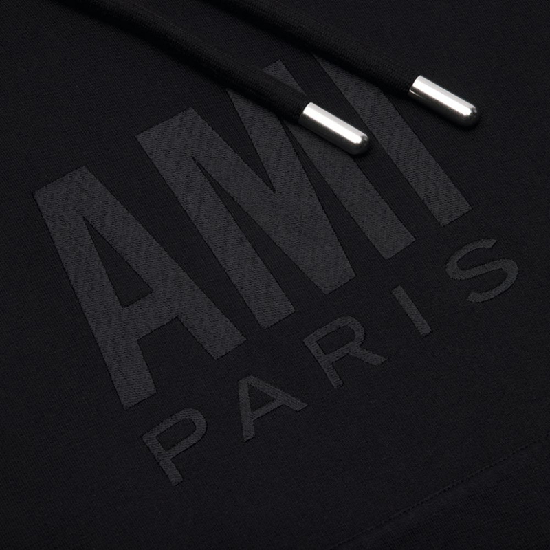 商品AMI|Ami 22年秋冬新款 男士黑色系刺绣大LOGO连帽卫衣USW203.731001,价格¥2919,第4张图片详细描述