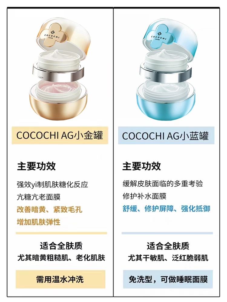 商品COCOCHI|cocochi日本AG抗糖舒缓急护小蓝罐金罐睡眠面膜涂抹式敏感肌维稳,价格¥223,第5张图片详细描述