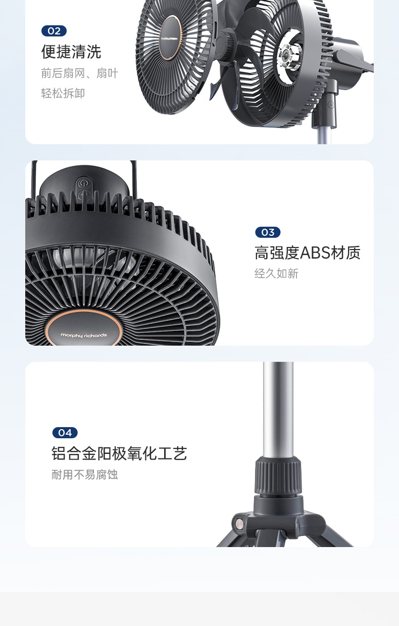 商品[国内直发] Morphy Richards|户外电风扇无线便携小风扇MR3701落地桌面两用静音家用露营,价格¥258,第24张图片详细描述