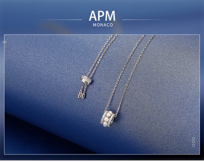 商品apm Monaco|环形项链女锁骨链 简约珍珠镶钻圆圈小蛮腰吊坠毛衣链AC5177XPL（香港仓发货）,价格¥739,第2张图片详细描述