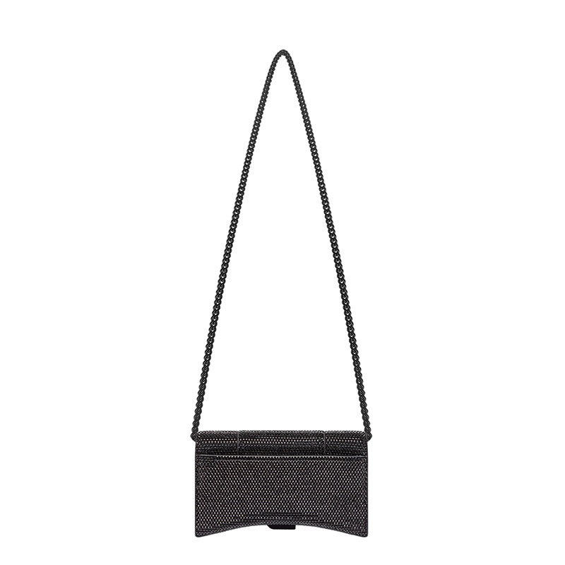 商品Balenciaga|Balenciaga/巴黎世家 HOURGLASS系列 女士黑色绒面小牛皮镶嵌水钻链条单肩斜挎手拿沙漏钱包65605028D071071,价格¥26302,第3张图片详细描述
