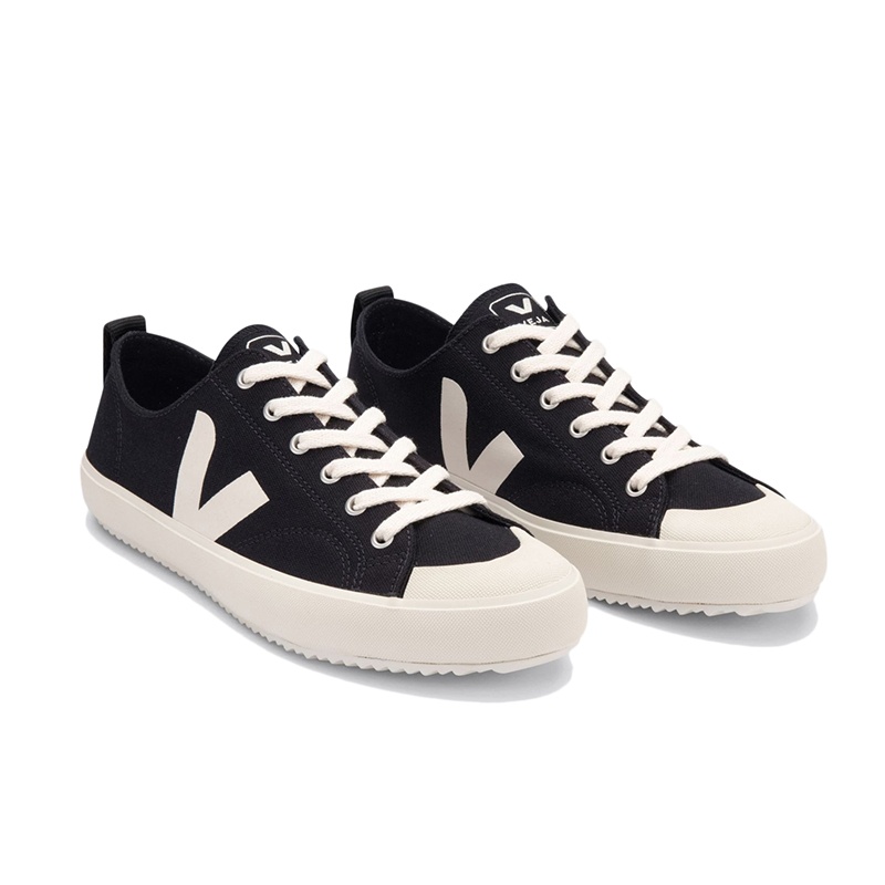 商品Veja|VEJA NOVA系列 女士黑色米黄色棉质帆布低帮休闲鞋,价格¥1373,第2张图片详细描述