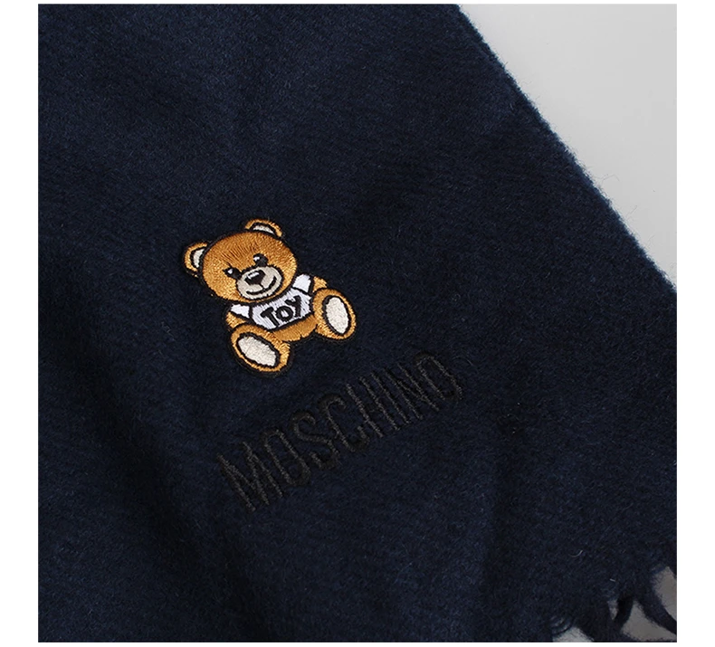 商品Moschino|MOSCHINO 女士海军蓝色羊毛流苏围巾 50124-M529-3013,价格¥412,第6张图片详细描述
