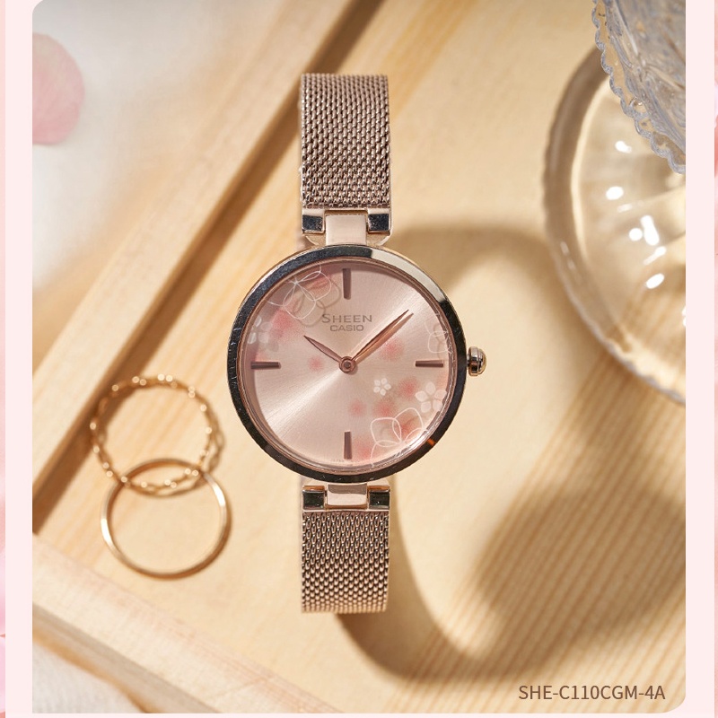 商品[国内直发] Casio|卡西欧新款樱花系列SHEEN简约优雅钢带手表女,价格¥409,第3张图片详细描述