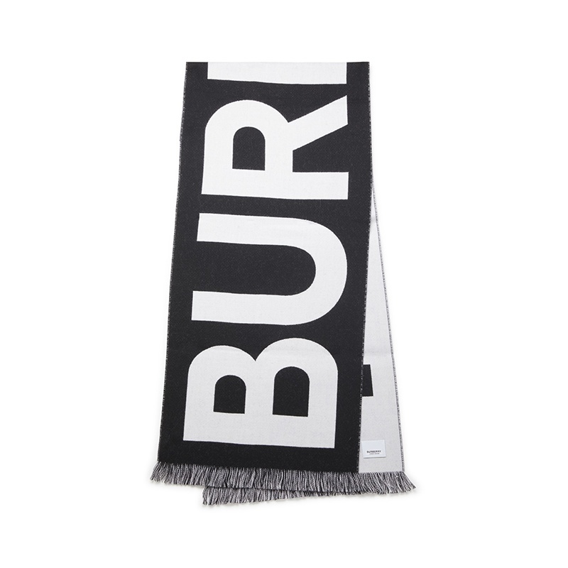 商品Burberry|BURBERRY/博柏利 男女通用黑白色羊毛大标志提花图围巾-80542141,价格¥1491,第3张图片详细描述