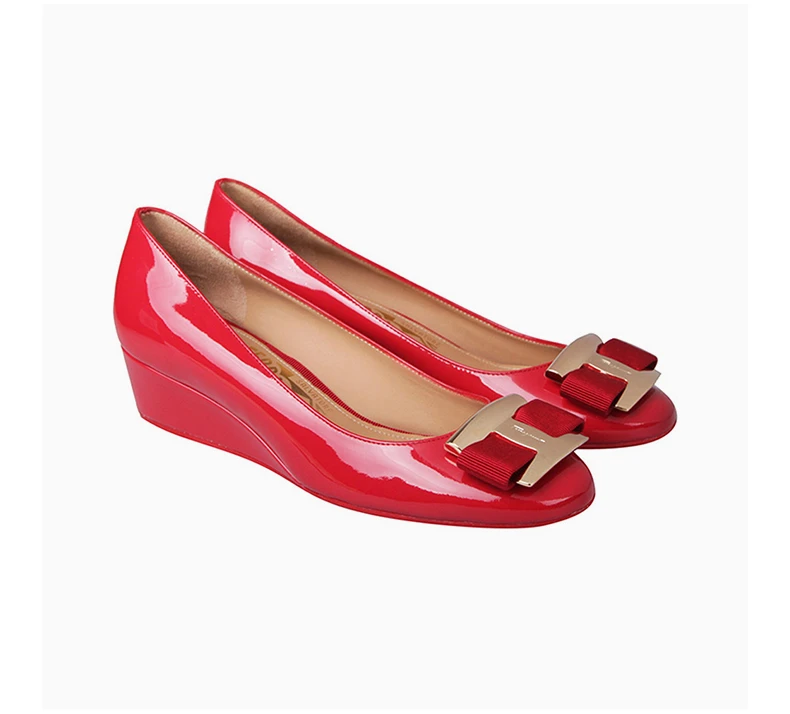 商品[国内直发] Salvatore Ferragamo|SALVATORE FERRAGAMO 女士红色牛皮坡跟鞋休闲鞋 0591075,价格¥2843,第5张图片详细描述