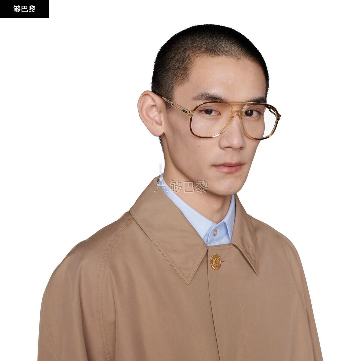 商品Gucci|【预售】 古驰 24秋冬 男士 光学眼镜 飞行员造型镜框 692786 J0740 1591,价格¥3864,第3张图片详细描述