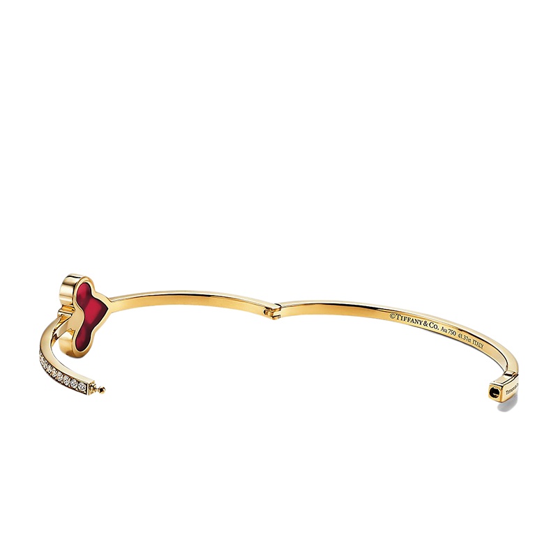 商品Tiffany & Co.|  Tiffany & Co./蒂芙尼 22春夏新款Fleur de Lis系列 18K金黄金镶嵌红玉髓和钻石手镯GRP12168,价格¥102068,第5张图片详细描述
