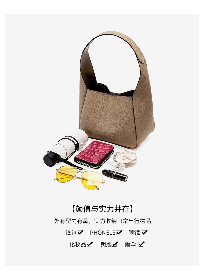 商品[国内直发] GLENVINTEN|格岚云顿真皮头层牛皮女包通勤单肩包头层牛皮水桶包菜篮子包包女2022小众腋下包,价格¥336,第7张图片详细描述