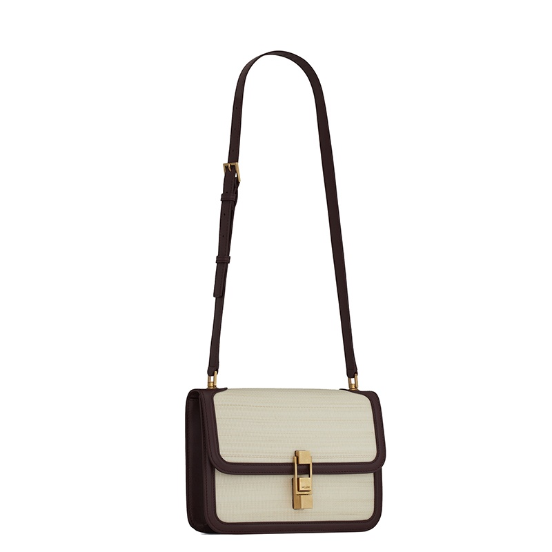 商品Yves Saint Laurent|SAINT-LAURENT PARIS/圣罗兰 YSL 2021秋冬新款 CARRÉ系列 女士象牙白色/军团红马毛织物小牛皮饰边翻盖金色搭扣单肩手提斜挎包,价格¥18941,第6张图片详细描述