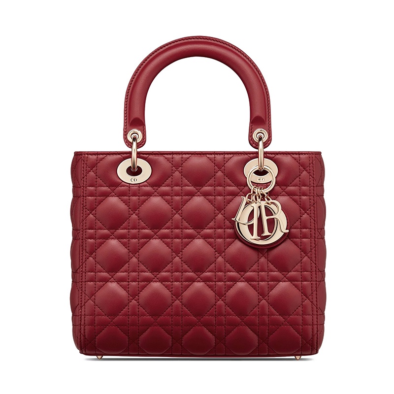 商品Dior|DIOR/迪奥 经典款LADY DIOR系列   樱桃红小羊皮中号单肩手提戴妃包,价格¥44303,第2张图片详细描述