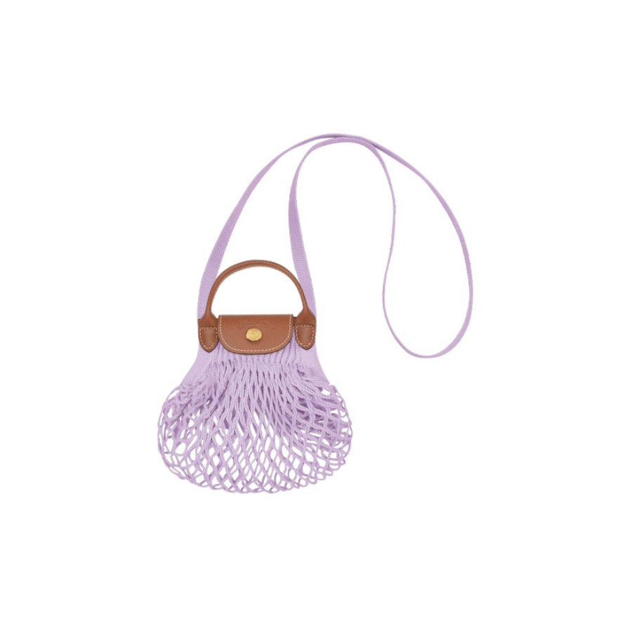 商品[国内直发] Longchamp|珑骧女士Le Pliage 17镂空网袋短柄棉质织物拼牛皮饰边手提单肩斜挎包迷你女款紫色10139 HVH ,价格¥657,第3张图片详细描述