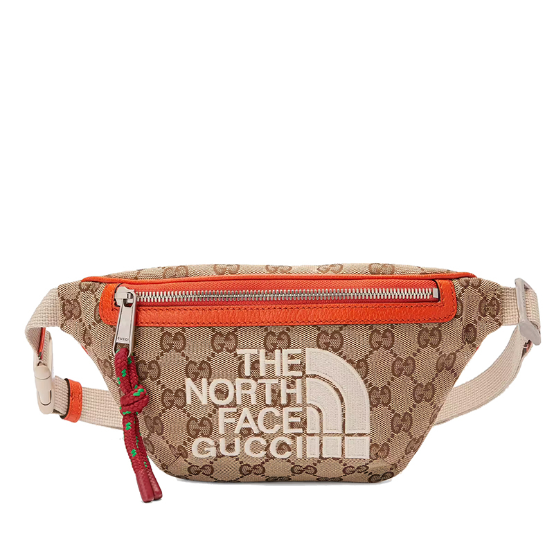 商品Gucci|GUCCI/古驰 The North Face联名系列 男士米色经典GG帆布橙色皮革细节斜跨腰包650299GY5UN8895,价格¥6605,第6张图片详细描述