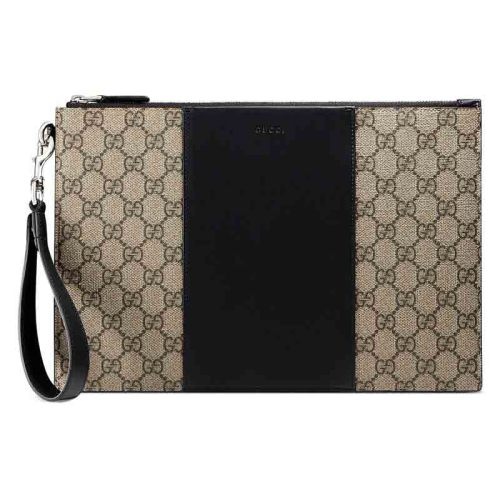 商品Gucci|现货  古驰 Supreme GG系列 男士米色帆布与黑色皮革拼接手拿包495017KGDHN9769,价格¥5755,第3张图片详细描述