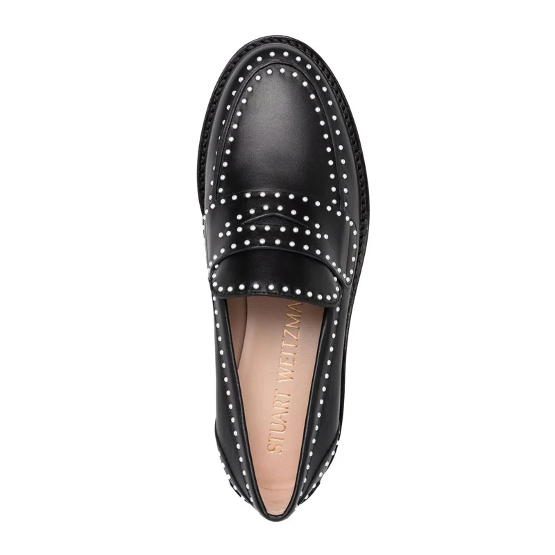 商品Stuart Weitzman|STUART WEITZMAN 女士黑色铆钉乐福鞋 PARKERLIFMNPRLLO-CHIFFON-S5838-BLK,价格¥1578,第2张图片详细描述