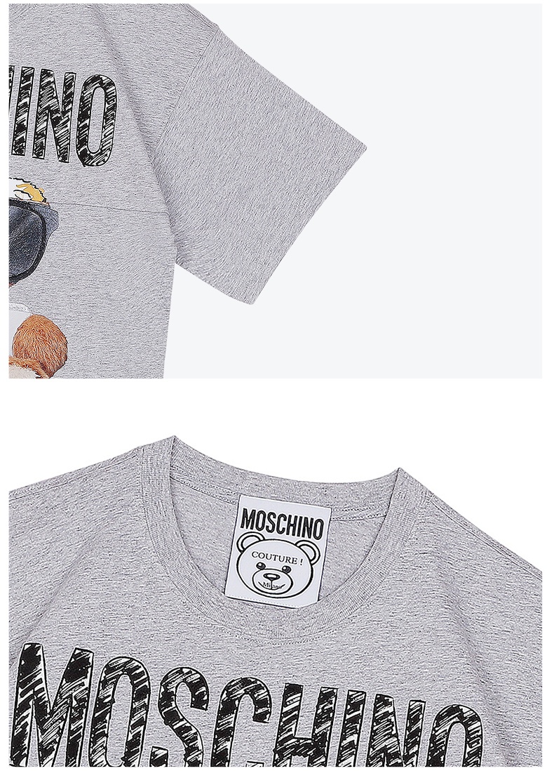商品[国内直发] Moschino|MOSCHINO短袖莫斯奇诺奢侈品女士 Mixed Teddy Bear经典logo小熊短袖圆领平纹针织T恤春夏上衣女款灰色时尚礼物07025540 V3001（清仓特价）,价格¥1323,第7张图片详细描述