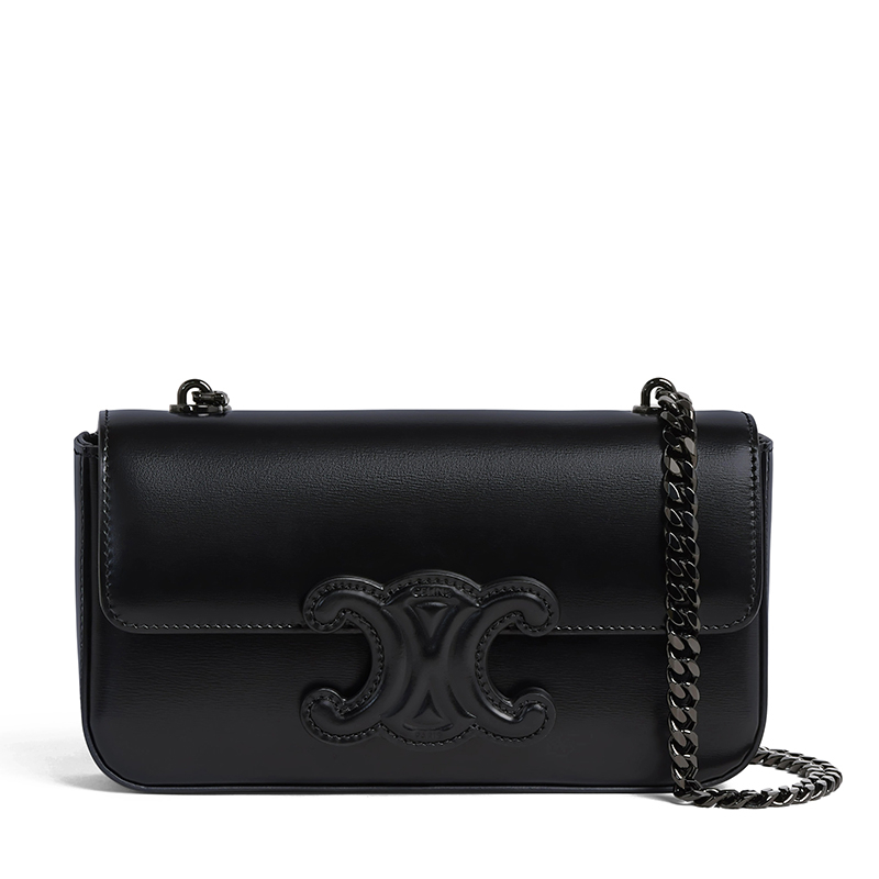 商品Celine|【白色】CELINE/赛琳 经典款TRIOMPHE系列 女士黑色皮革饰黑色凯旋扣配黑色链条单肩斜挎链条包199243BF4.38NN,价格¥18705,第2张图片详细描述