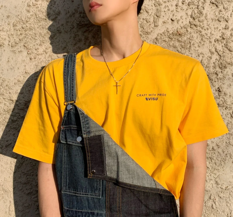 商品Evisu|【享贝家】（国内现货-QD）Evisu 福神 背后大logo图案宽松短袖T恤 ��男女同款 黄色 ET5UTS902YE,价格¥136,第7张图片详细描述