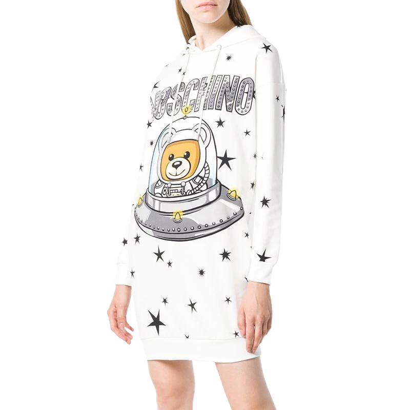 商品Moschino|Moschino 莫斯奇诺 女士白色宇宙飞船玤泰迪熊长版连帽卫衣 DV0448-5426-1002,价格¥3524,第5张图片详细描述
